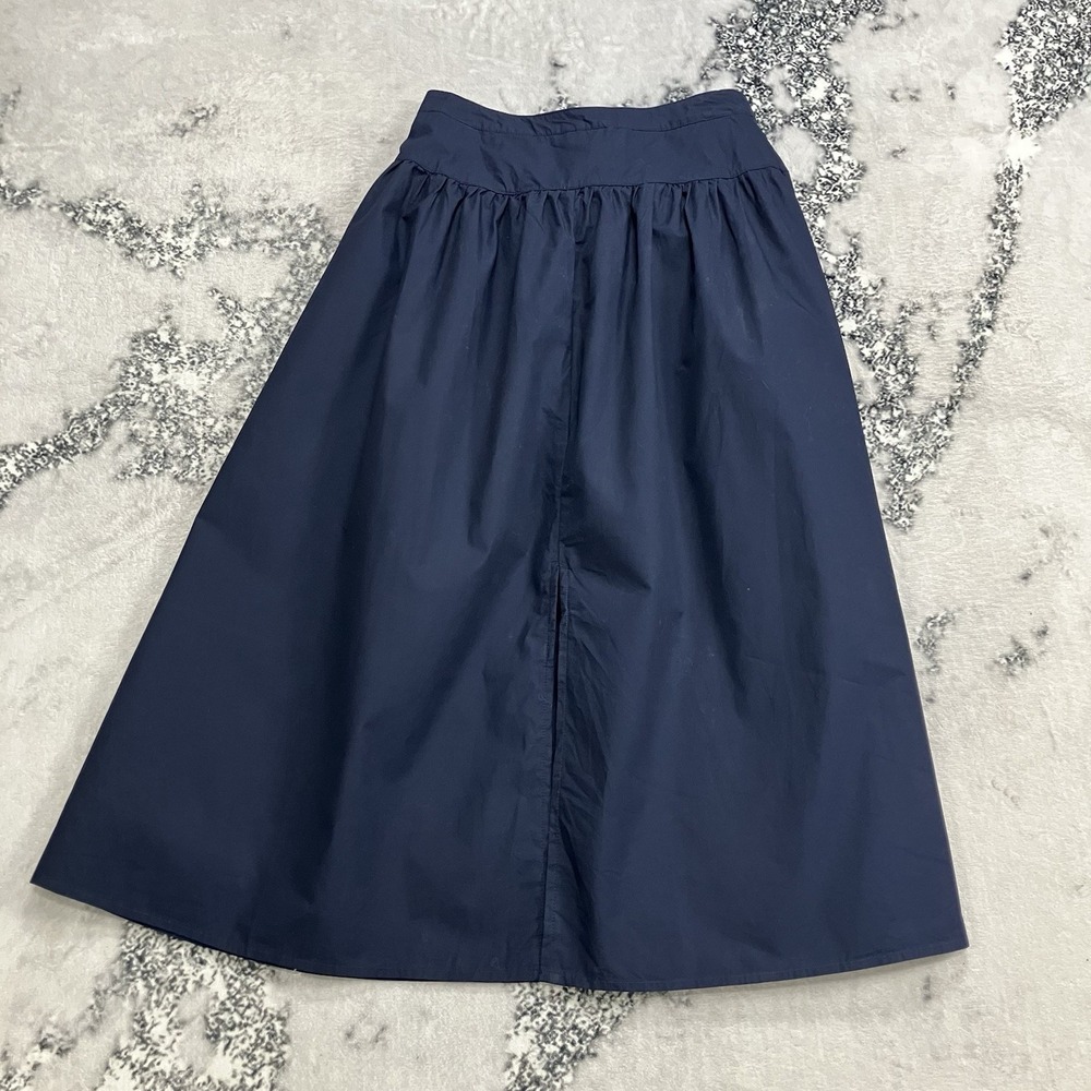 Banana Republic Navy Blue Poplin Midi Skirt Front Slit Womens Size 4 Cotton